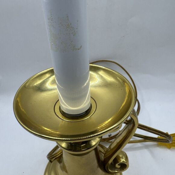 Vintage Brass Candlestick Desk Table Accent Lamp 14.5 Inches With Scroll Handle - Picture 3 of 8
